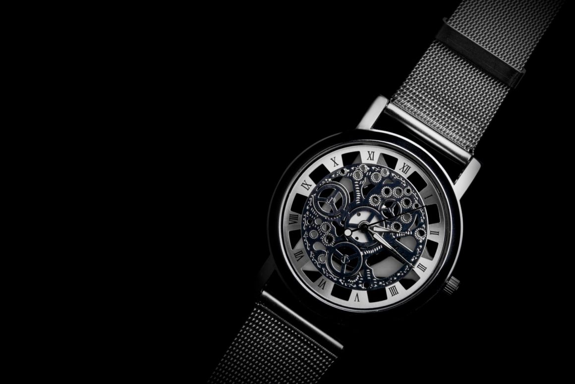 Black wrist watch product photography